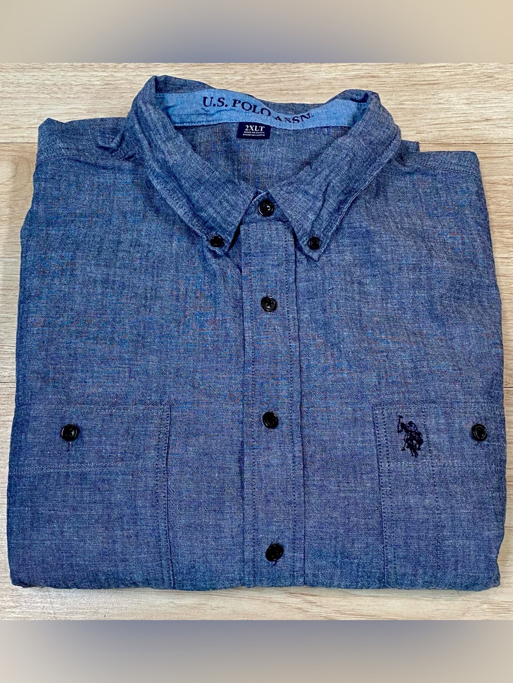 U.S. Polo Assn Shirt Men’s 2XLT (TALL) Blue Grey Button Down Cotton Long Sleeve